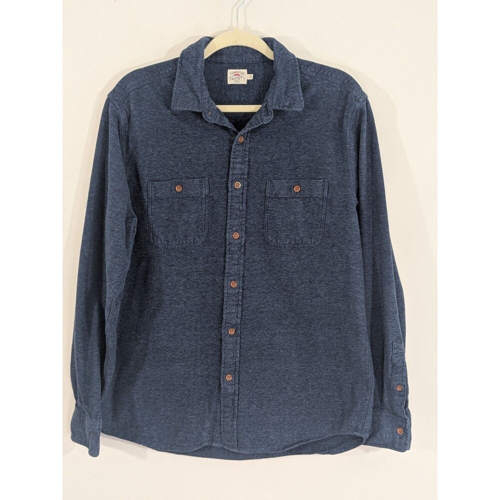 Faherty Shirt Mens Large Blue Brushed Alpine Knit Flannel Cotton Long Sleeve - Picture 2 of 10